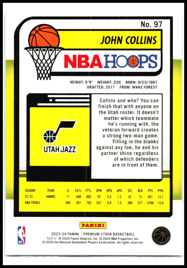2023-24 Hoops Premium Stock #97 John Collins Utah Jazz