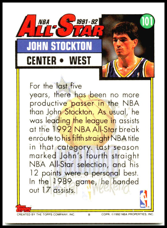 1992-93 Topps #101 John Stockton Utah Jazz