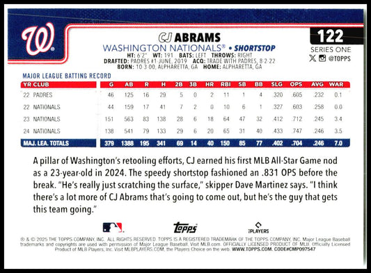 2025 Topps #122 CJ Abrams Washington Nationals