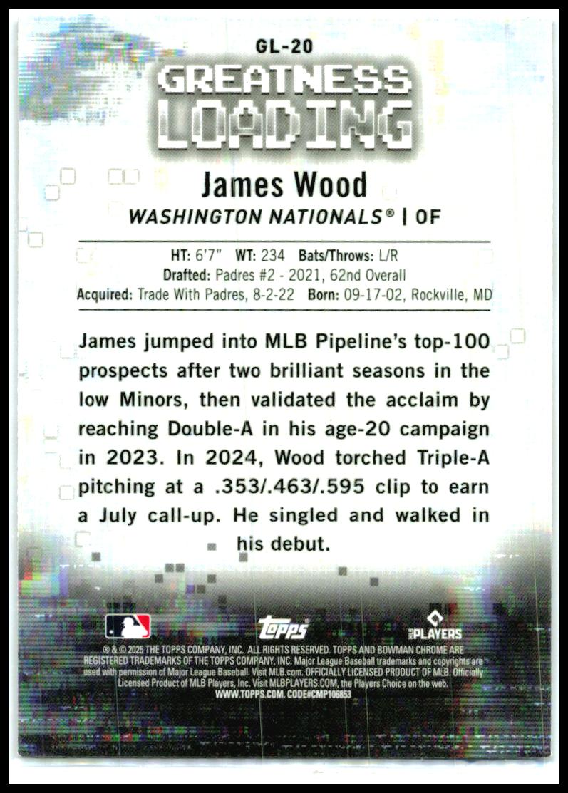 2025 Bowman Greatness Loading #GL-20 James Wood Washington Nationals