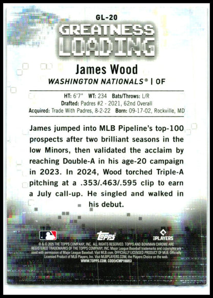 2025 Bowman Greatness Loading #GL-20 James Wood Washington Nationals
