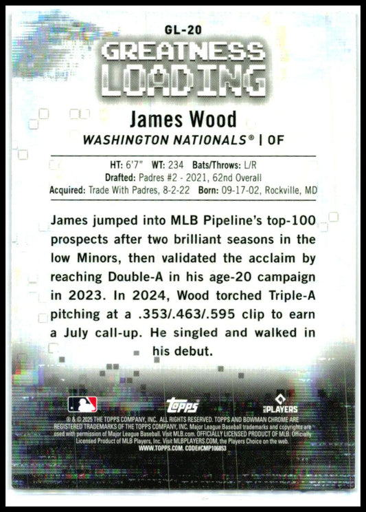 2025 Bowman Greatness Loading #GL-20 James Wood Washington Nationals