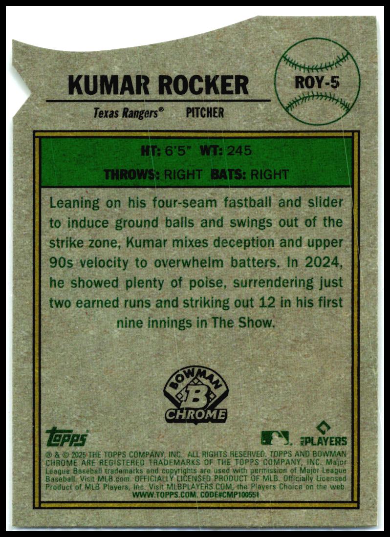 2025 Bowman Rookie of the Year Favorites #ROY-5 Kumar Rocker Texas Rangers