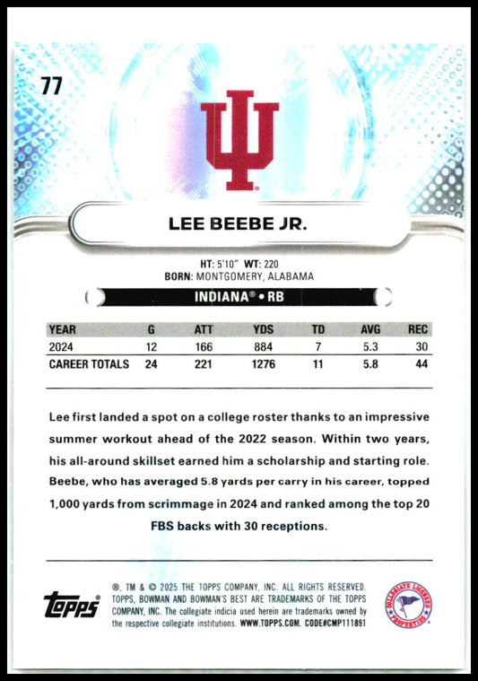 2025 Bowman University Best #77 Lee Beebe Jr. Indiana Hoosiers