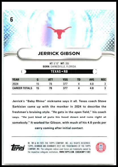 2025 Bowman University Best #6 Jerrick Gibson Texas Longhorns