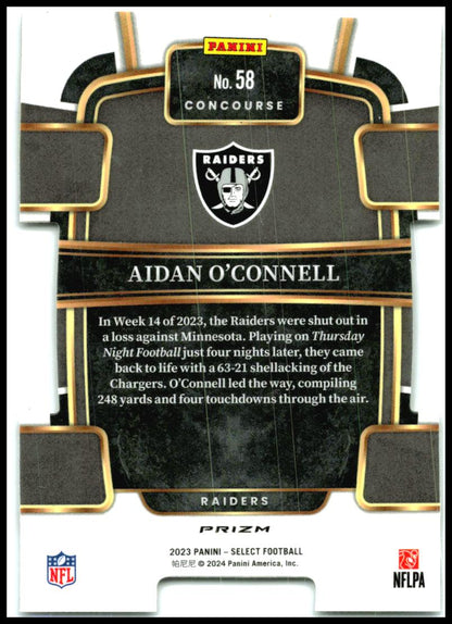 2023 Panini Select Neon Green Prizms Die Cuts #58 Aidan O'Connell Rookie Raiders