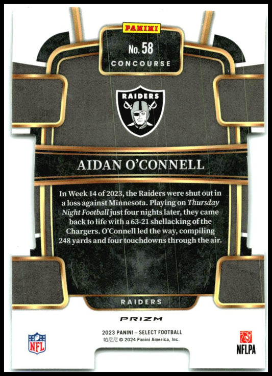 2023 Panini Select Neon Green Prizms Die Cuts #58 Aidan O'Connell Rookie Raiders