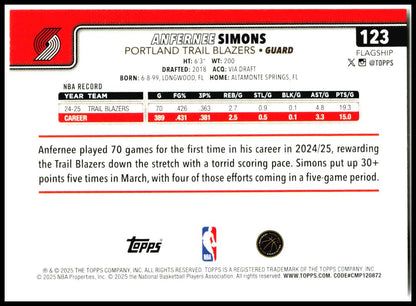 2025-26 Topps #123 Anfernee Simons Portland Trail Blazers
