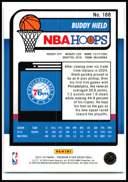 2023-24 Hoops Premium Stock #188 Buddy Hield Philadelphia 76ers