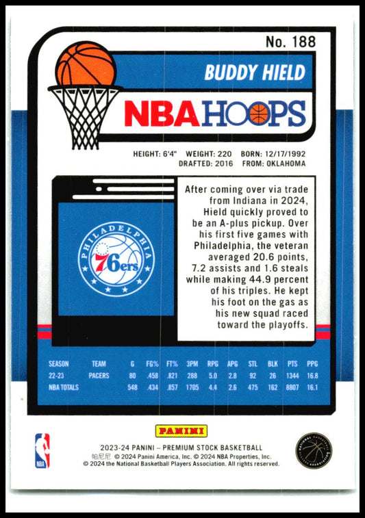 2023-24 Hoops Premium Stock #188 Buddy Hield Philadelphia 76ers