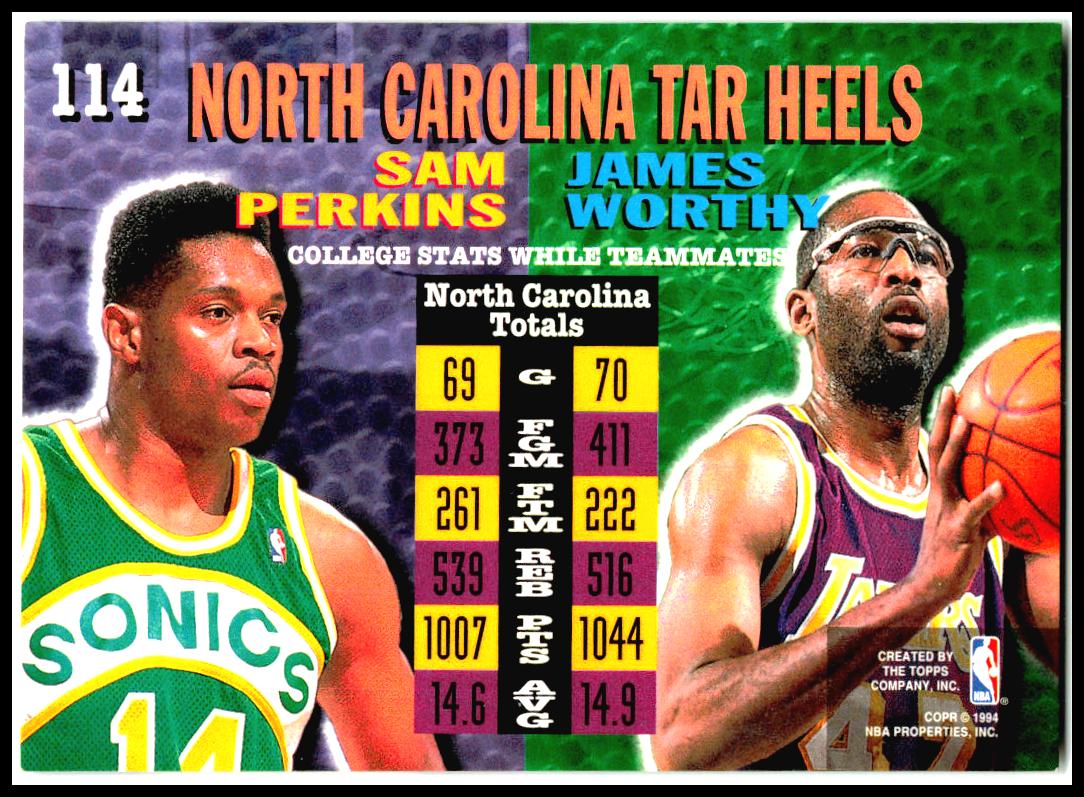 1994-95 Stadium Club #114 James Worthy / Sam Perkins CT