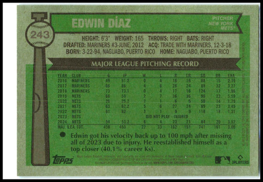 2025 Topps Heritage Chrome Light Blue Sparkle Refractor #243 Edwin Díaz Mets
