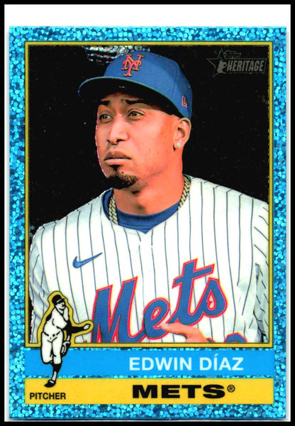 2025 Topps Heritage Chrome Light Blue Sparkle Refractor #243 Edwin Díaz Mets