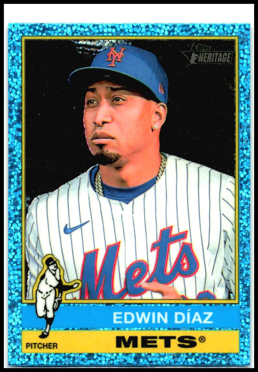 2025 Topps Heritage Chrome Light Blue Sparkle Refractor #243 Edwin Díaz Mets