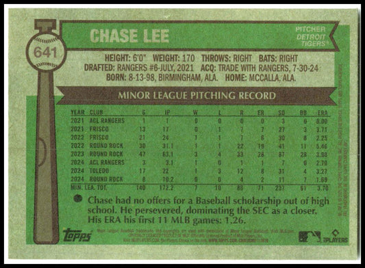 2025 Topps Heritage #641 Chase Lee Rookie Detroit Tigers