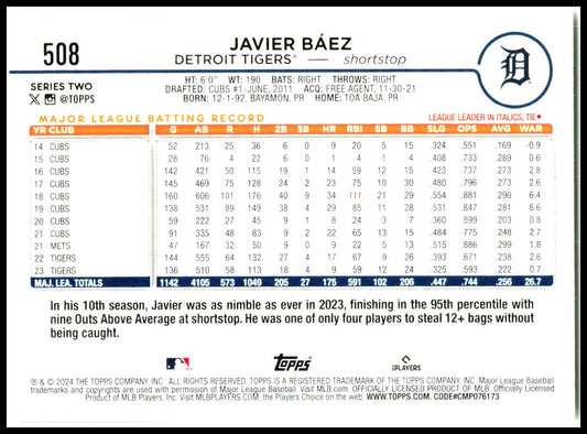 2024 Topps #508 Javier Báez Detroit Tigers