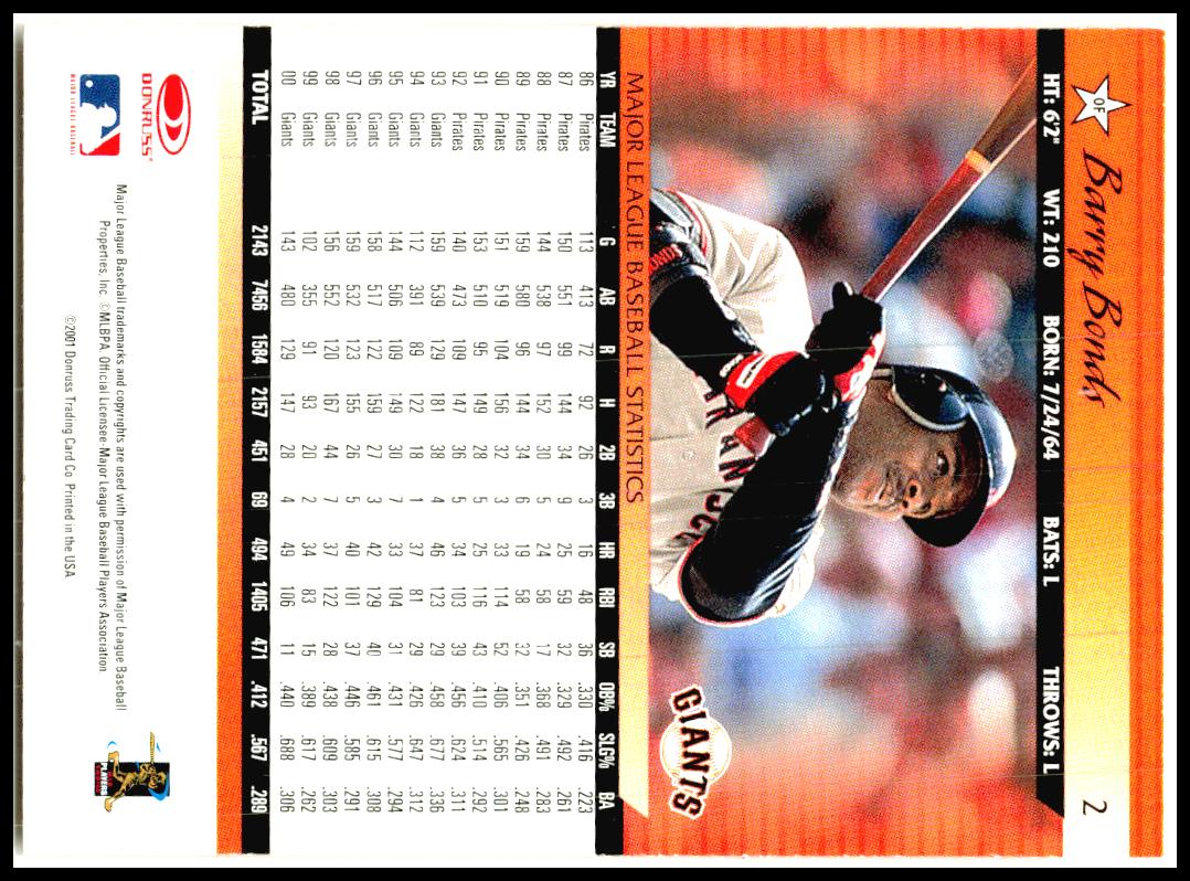 2001 Donruss #2 Barry Bonds San Francisco Giants
