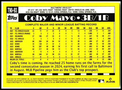 2025 Topps 1990 Topps 35th Anniversary #T90-93 Coby Mayo Orioles