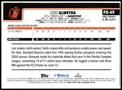 2025 Topps Pro Debut #PD-49 Luis Almeyda FCL Orioles