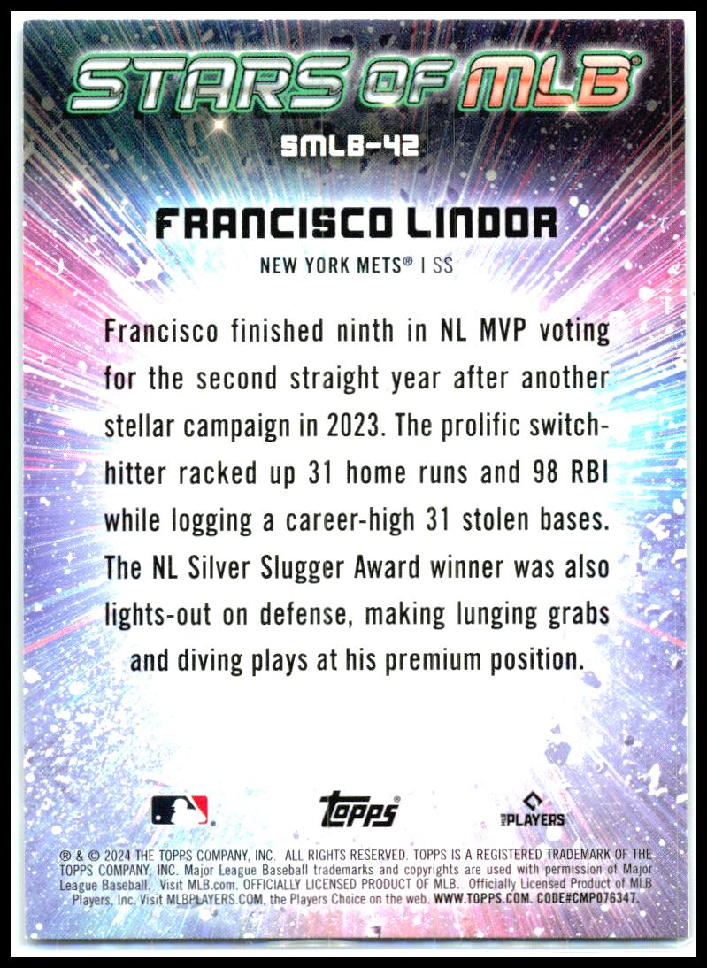 2024 Topps Stars of MLB #SMLB-42 Francisco Lindor New York Mets