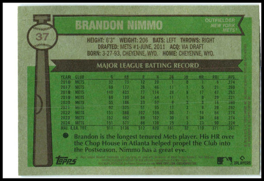 2025 Topps Heritage Chrome Light Blue Sparkle Refractor #37 Brandon Nimmo Mets