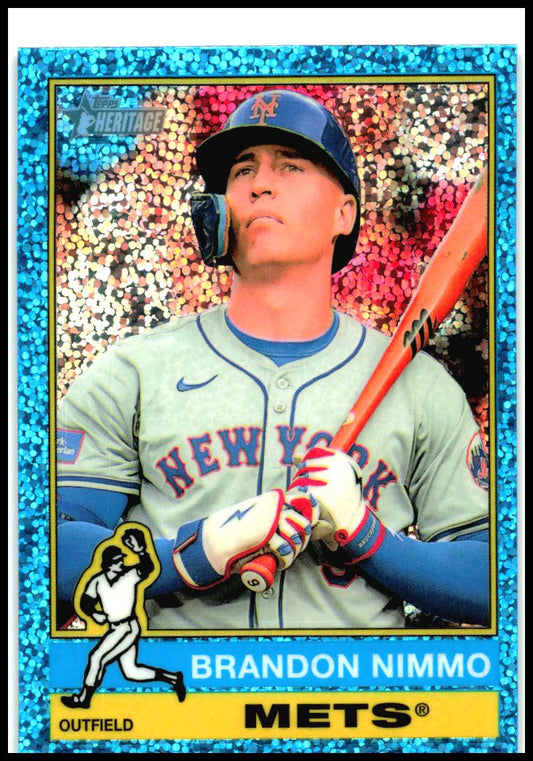 2025 Topps Heritage Chrome Light Blue Sparkle Refractor #37 Brandon Nimmo Mets
