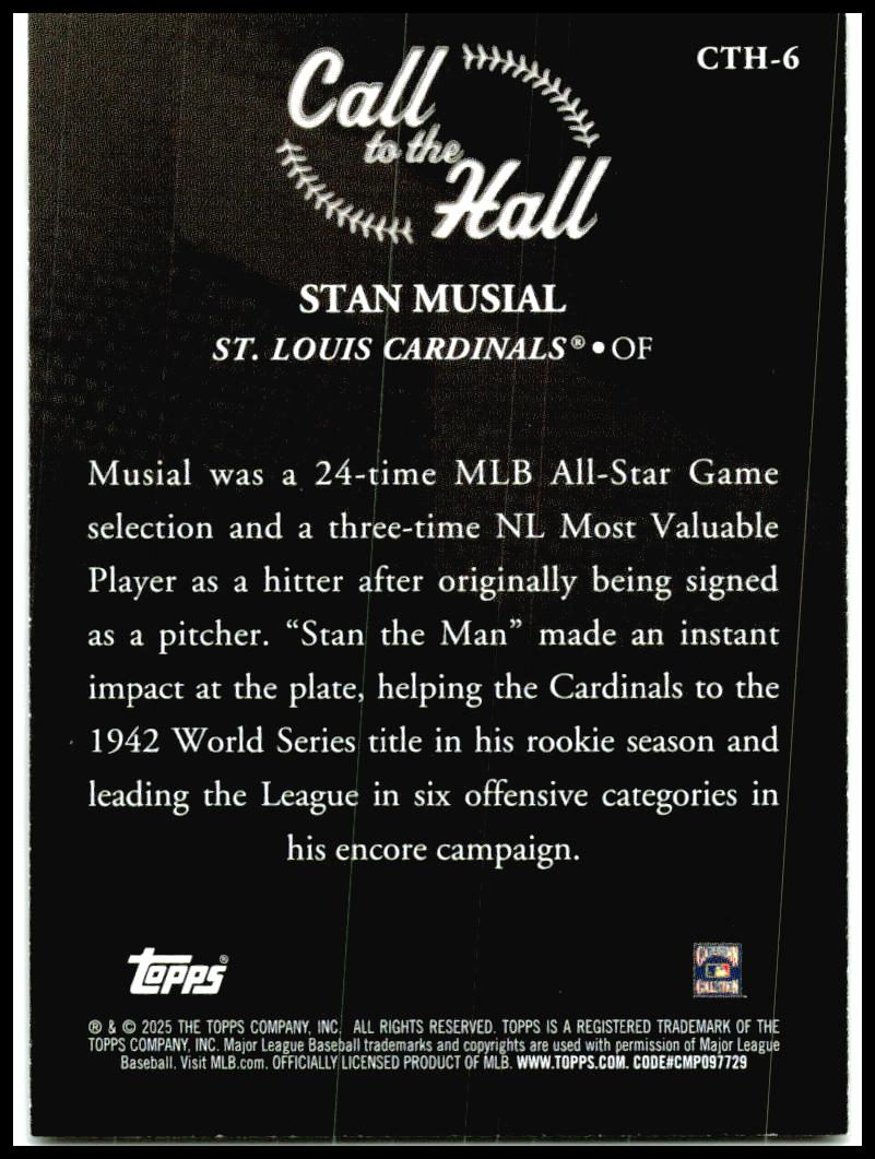 2025 Topps Call to the Hall #CTH-6 Stan Musial St. Louis Cardinals