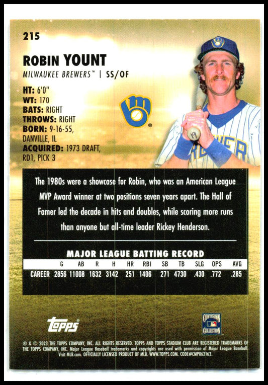 2023 Stadium Club #215 Robin Yount Milwaukee Brewers