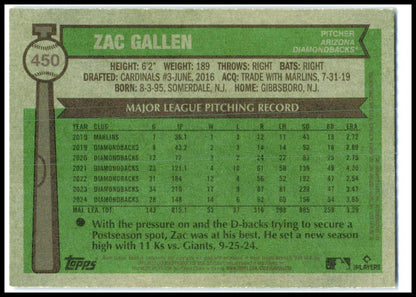 2025 Topps Heritage Dark Blue Border #450 Zac Gallen Arizona Diamondbacks
