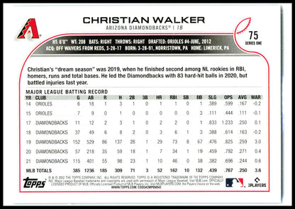 2022 Topps Royal Blue #75 Christian Walker Arizona Diamondbacks
