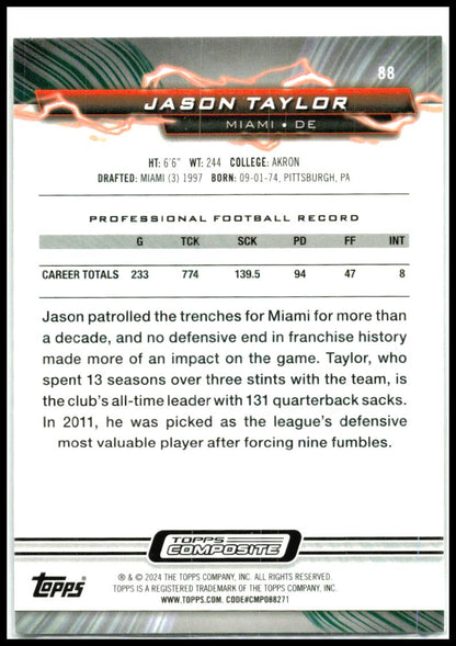 2023 Topps Composite Resurgence Prism Refractor #88 Jason Taylor Miami Dolphins