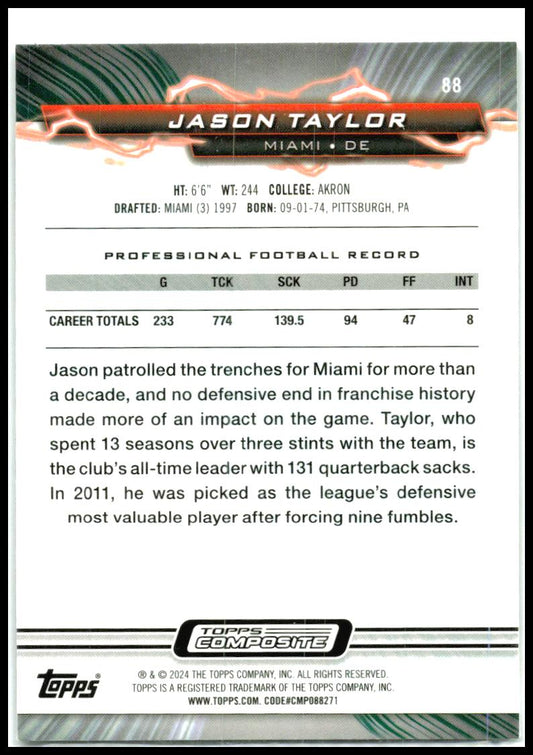 2023 Topps Composite Resurgence Prism Refractor #88 Jason Taylor Miami Dolphins