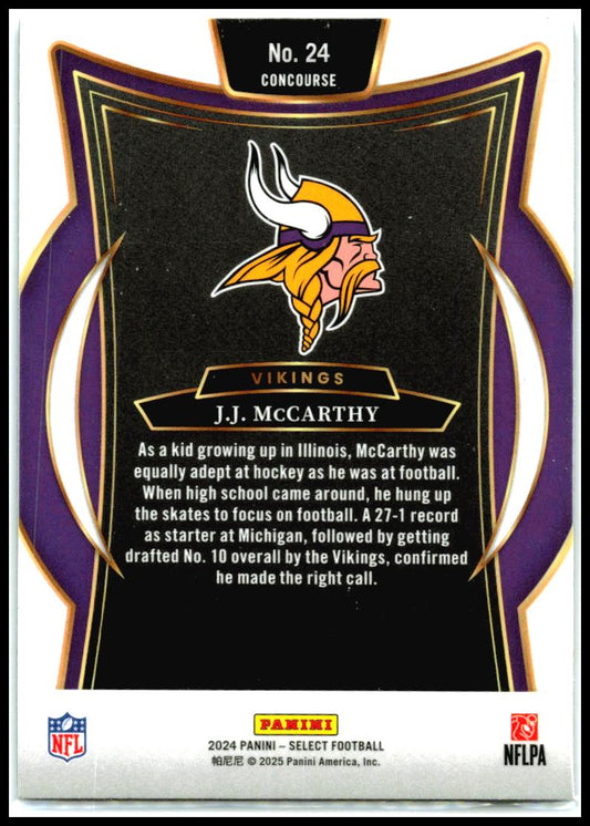 2024 Panini Select #24 J.J. McCarthy Rookie Minnesota Vikings