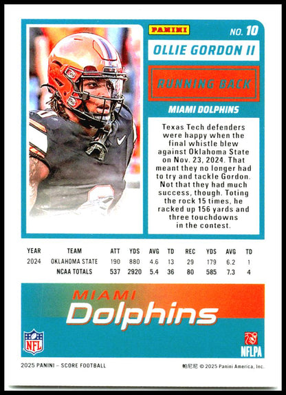 2025 Score #10 Ollie Gordon II Rookie Miami Dolphins