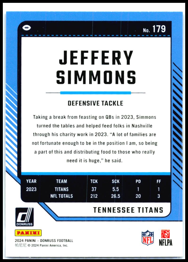 2024 Donruss Press Proof Blue #179 Jeffery Simmons Tennessee Titans