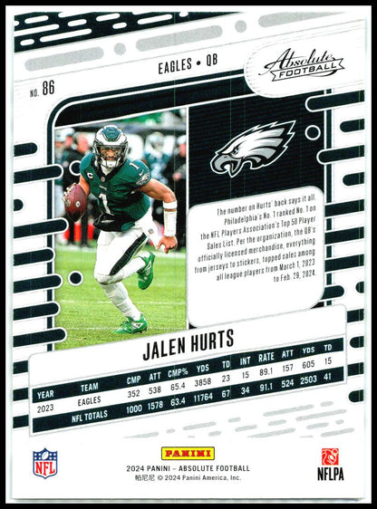 2024 Panini Absolute Retail #86 Jalen Hurts Philadelphia Eagles