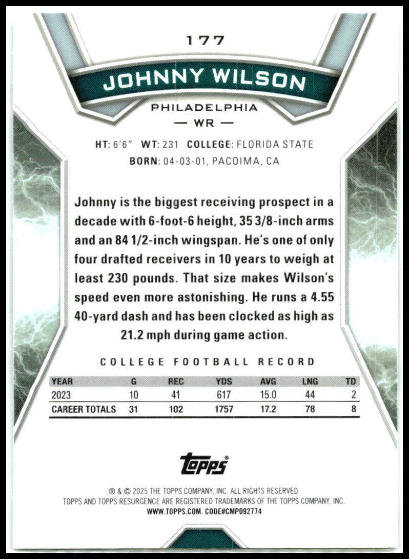 2024 Topps Resurgence #177 Johnny Wilson Rookie Philadelphia Eagles