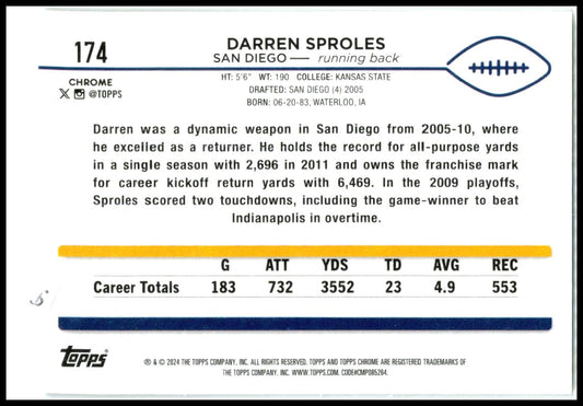 2024 Topps Chrome #174 Darren Sproles San Diego Chargers