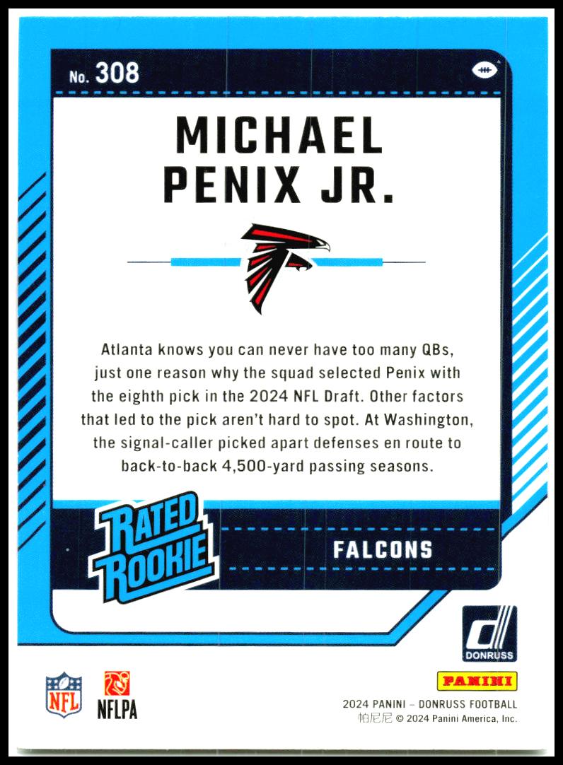 2024 Donruss #308 Michael Penix Jr. Rookie Atlanta Falcons