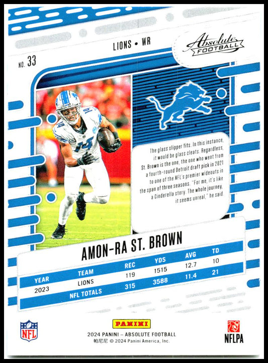 2024 Panini Absolute #33 Amon-Ra St. Brown Detroit Lions
