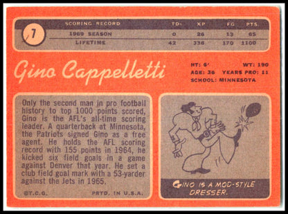 1970 Topps #7 Gino Cappelletti Boston Patriots