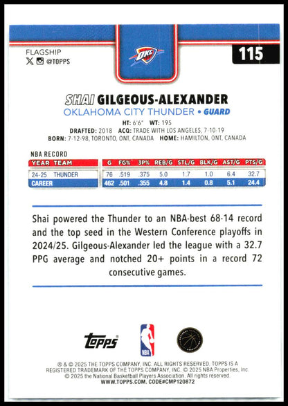2025-26 Topps Sandglitter #115 Shai Gilgeous-Alexander Oklahoma City Thunder