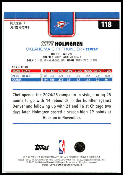 2025-26 Topps Sandglitter #118 Chet Holmgren Oklahoma City Thunder