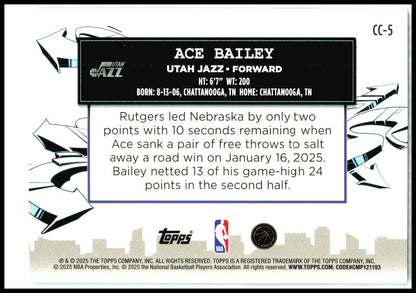 2025-26 Topps Clutch City Prospects Sandglitter #CC-5 Ace Bailey Utah Jazz