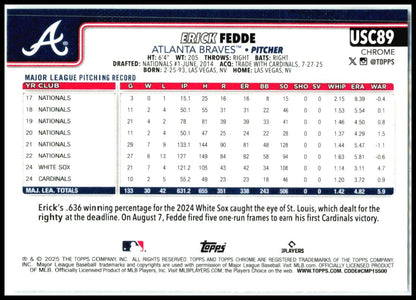 2025 Topps Chrome Update #USC89 Erick Fedde Atlanta Braves