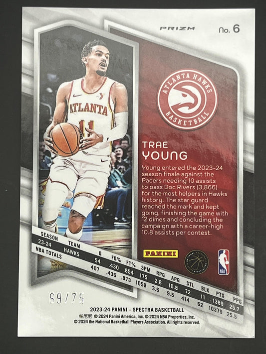 2023-24 Panini Spectra International Green #6 Trae Young #/75 Atlanta Hawks