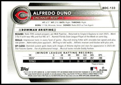 2025 Bowman Draft Chrome #BDC-133 Alfredo Duno Cincinnati Reds