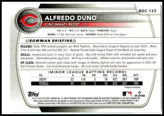 2025 Bowman Draft Chrome #BDC-133 Alfredo Duno Cincinnati Reds