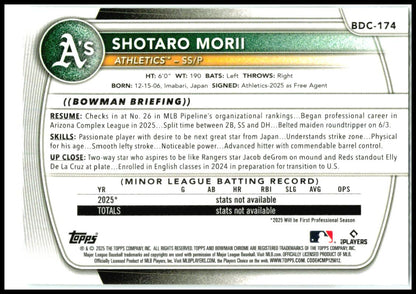 2025 Bowman Draft Chrome #BDC-174 Shotaro Morii Athletics