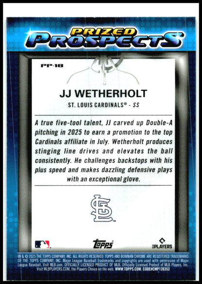 2025 Bowman Draft Draft Prized Prospects Mojo #PP-18 JJ Wetherholt Cardinals